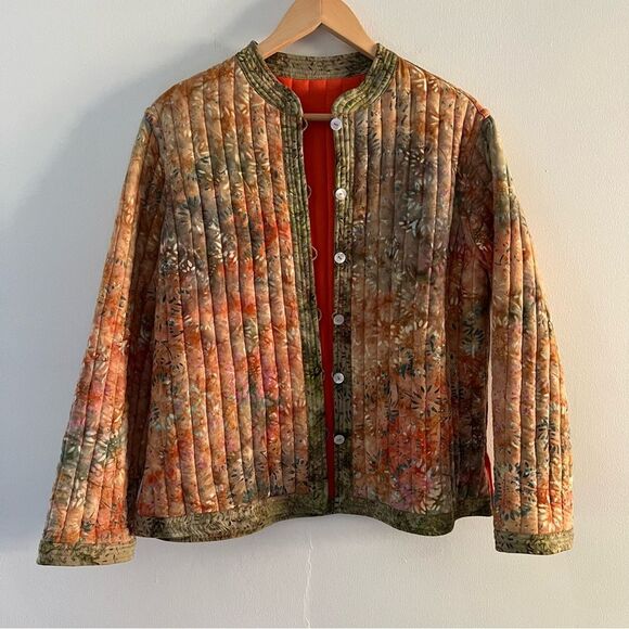 Vintage Quilted Jacket Boho Floral Watercolor Size Small - Picture 1 of 7